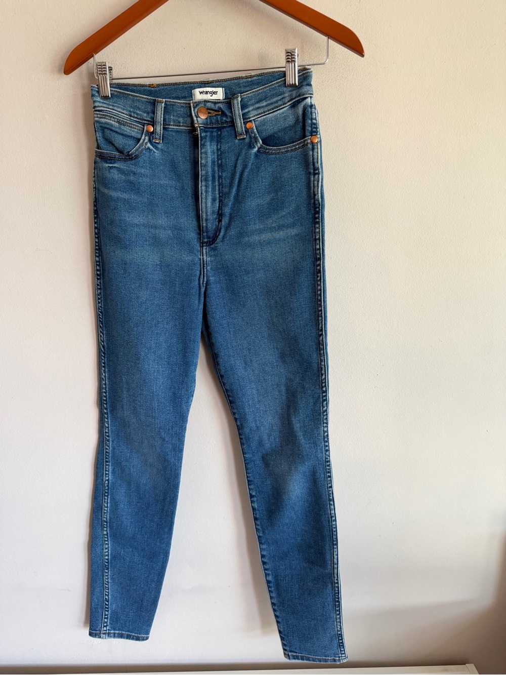 Wrangler Wriggler High Rise Skinny Jeans Blue Medium Wash W26 L28